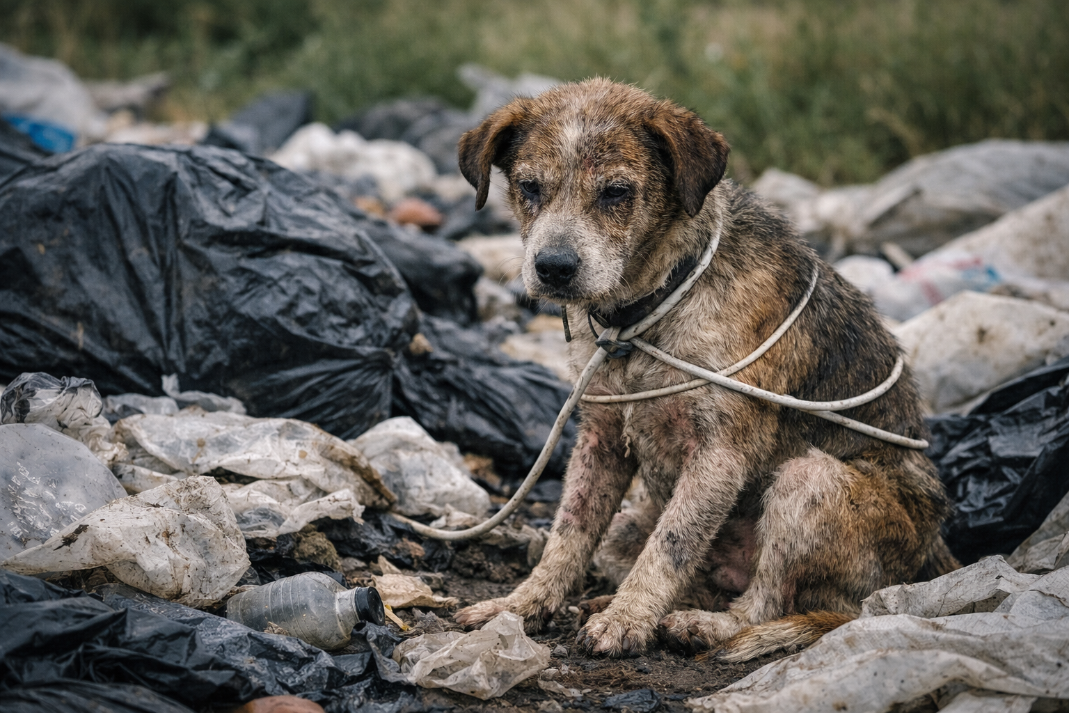 Zuboženého Charlieho našli mezi odpadky s kabelem kolem těla: Byl plný parazitů a jeho stav šokoval i veterináře! Náhledový obrázek