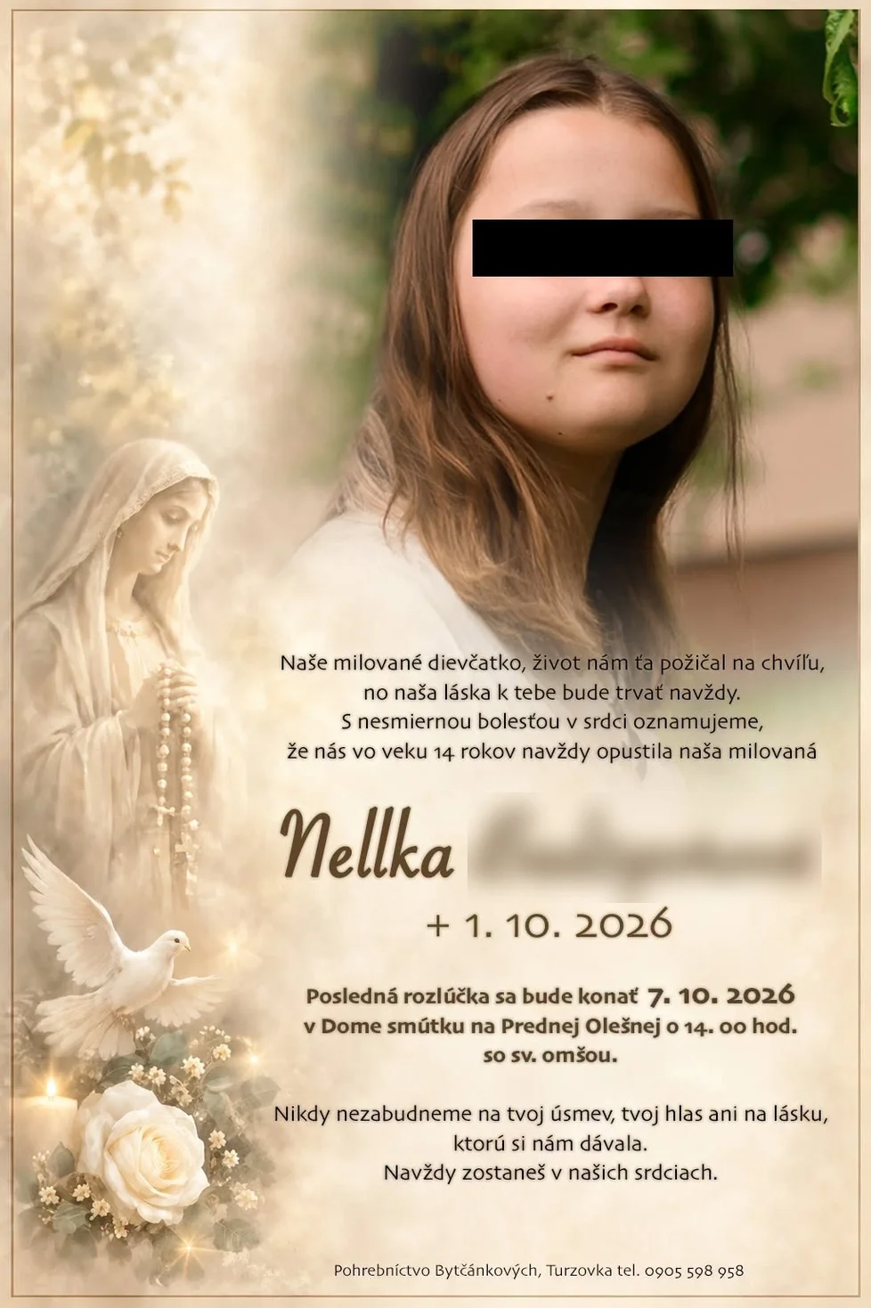 Slovensko se loučilo s Nellkou (†14) zavražděnou ve Staškově! Přišla i zraněná učitelka a její slova dojala všechny přítomné
